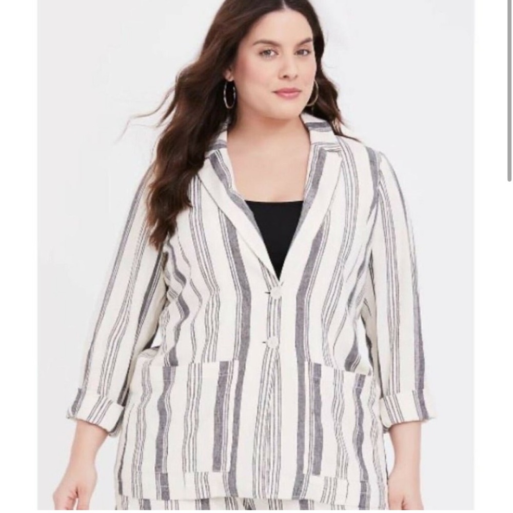 Torrid | Cream and Off White Linen Striped Blazer